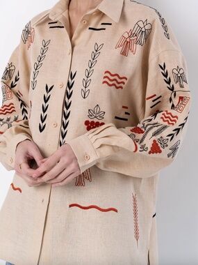 Beige linen embroidered shirt SLOVO. New without tag